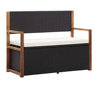 OHOOWOO Cassapanca 115 cm in Polyrattan e Legno Massello di Acacia Nero,Panca con Vano Portaoggetti in Policarbonato Arredo Esterno Versatile e Confortevole Arredamento da giardino