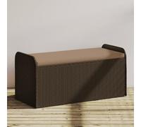 OHOOWOO Cassapanca con Cuscino Marrone 115x51x52 cm in Polyrattan,Panca Contenitore Giardino Pratica e Confortevole per Cuscini e Strumenti Arredamento da giardino