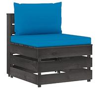 OHOOWOO Divano Centrale Modulare con Cuscini in Legno Impregnato Grigio,Divano da Giardino in Legno di Pino con Cuscini Blu Per Relax e Conversazioni Mobili e sedie da giardino