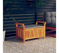 OHOOWOO Panca Portaoggetti Giardino Cuscino 91 cm Legno Massello Acacia,Panca Portaoggetti in Legno Acacia per Giardino, con Cuscino Seduta e Braccioli Curvi Arredamento da giardino