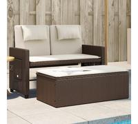 OHOOWOO Panca Reclinabile da Giardino con Cuscini Marrone in Polyrattan,Divano letto da giardino 2 in 1 in rattan PE con schienale regolabile e tavolino pieghevole Arredamento da giardino