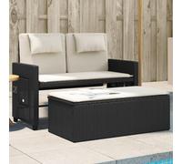 OHOOWOO Panca Reclinabile da Giardino con Cuscini Nera in Polyrattan,2 in 1 Divano Letto da Giardino Panca Esterna in Rattan PE Regolabile per Relax e Ospiti Arredamento da giardino