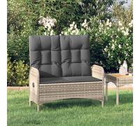 OHOOWOO Panca Reclinabile da Giardino Cuscini 107 cm Polyrattan Grigia,Panca da Giardino Reclinabile in Polyrattan Grigio Confortevole e Regolabile Arredamento da giardino