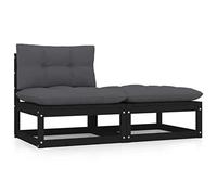 OHOOWOO Set Divani da Giardino 2 pz con Cuscini in Pino Massello Nero,Set Divani Giardino Moderno Modulare e Confortevole Perfetto per Relax e Conversazioni Mobili e sedie da giardino