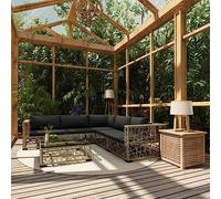 OHOOWOO Set Divani da Giardino 6 pz con Cuscini in Polyrattan Grigio Set di mobili