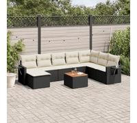 OHOOWOO Set Divani da Giardino 9 pz con Cuscini Nero in Polyrattan,Salotto giardino in rattan PE con tavolino pieghevole, set completo per relax e conversazione Mobili e sedie da giardino