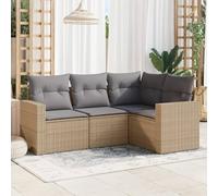 OHOOWOO Set Divano da Giardino 4 pz con Cuscini Beige in Polyrattan,Divano da Giardino in Polyrattan Modulare 4 Pezzi con Vano Portaoggetti e Cuscini Impermeabili Mobili e sedie da giardino