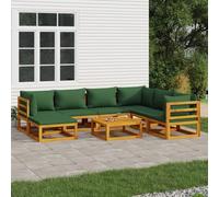 OHOOWOO Set Salotto da Giardino 8pz con Cuscini Verdi in Legno Massello Set di mobili