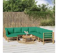 OHOOWOO Set Salotto da Giardino 9pz con Cuscini Verdi Bambù Set di mobili