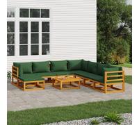 OHOOWOO Set Salotto da Giardino 9pz con Cuscini Verdi in Legno Massello Set di mobili