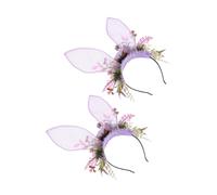 OHPHCALL 2pezzi Cerchietto Orecchie Di Coniglio Con Fiori Floreale Per Feste Accessori Per Halloween e Compleanni Elegante Headpiece Da Favola Per Adulti