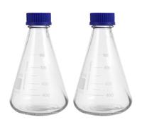 OHPHCALL Beute Coniche in Vetro Tappo a Vite Blu 1000ml, Set 2 Pezzi, Beute di Erlenmeyer Graduate per Laboratorio Scolastico, Materiale Vetro Inodore, Design Antigoccia per Esperimenti