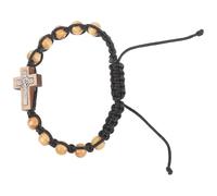 OHPHCALL Bracciale Rosario Unisex con Perline in Legno e Croce in Lega, Lunghezza Regolabile, Stile Semplice ed Elegante per Uso Personale o Regalo