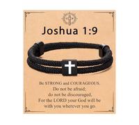 OHREN 1 Pezzo Bracciale Uomo, Intrecciato, Regolabile, Corda Paracord, Fede Cristiana, Gioielli, Regali (Croce Nera) (per Lui, Padre, Figlio, Amico, Marito, Donne)
