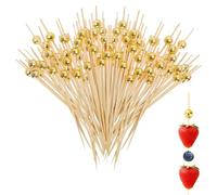 OHREN 100 pezzi Bastoncini da Cocktail in Legno, Spiedini Finger Food per Feste, Decorativi per Cocktail, Spiedini di Legno per Snack, Spiedini da Buffet con Perle Dorate, Decorazione per Buffet
