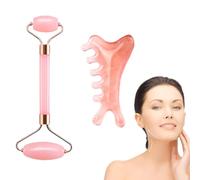 OHREN Gua Sha, 3 in1 strumento per massaggi Guasha, 2PCS,100% pietra di giada naturale, per la cura del viso, allevia le rughe e il trattamento del gonfiore degli occhi, spa per la schiena (rosa)
