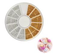 OHREN Perline per Nail Art Caviar, Strass e Microperle per Decorazioni Unghie, Bianco Beads, Half Round Gioielli, Oro Mini Caviar Beads, Rhinestone Nail Art Decorazione Accessori (1mm)