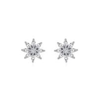 Ohrhänger Silber 925 Klein, Ohrring Stecker Silber Blume mit Rundschliff Weiß Zirconia