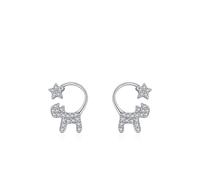 Ohrhänger Silber 925 Klein, Silber Ohrringe Damen Ohrstecker Katzenstern mit Rundschliff Weiß Zirconia