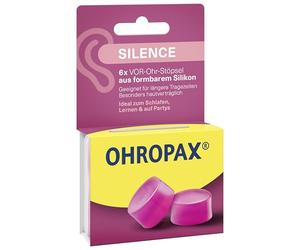 OHROPAX Silence - Tappi per le orecchie in silicone malleabile, dermatologicamente testati, adatti a tutte le orecchie, valore di isolamento acustico SNR 23 dB, per dormire, studiare e feste, 6 pezzi