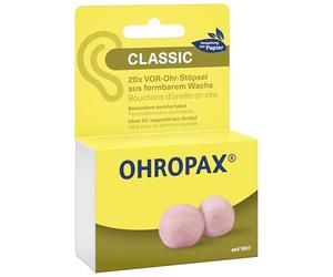 OHROPAX Tappi per le orecchie Classic - Tappi per le orecchie per la protezione da rumore, umidità e vento, realizzati in cera modellabile, comodi e adatti a tutte le orecchie, valore di isolamento