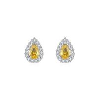 Ohrringe 925 Silber, Ohrstecker Set Damen Silber Gelb Wassertropfen mit Gelb Zirkonia