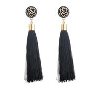 Ohrringe Aquamarin Silber Bunte Quastenohrringe für Frauen, lange baumelnde Statement-Ohrringe, Modeschmuck für Geburtstag, Weihnachten, Valentinstag, Geschenk Plättchen Ohrringe (Black, One Size)
