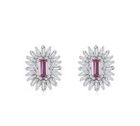 Ohrringe Damen Boho Style, Silber Ohrringe Stecker Blume mit Rosa Zirkonia 925 Silber
