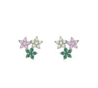 Ohrringe Damen Set Silber, Earrings For Women Set Blume mit Rundschliff Grün Gelb Rosa Zirconia 925 Silber