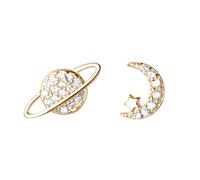Ohrringe Für Basketballfrauen Stern-Mond-Ohrstecker Silber Asymmetrische Stern Mond Planet Knorpel Ohrstecker Für Frauen Teenager Mädchen Piercing Post Schmuck Geschenke Ohrringe (Gold, One Size)