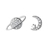 Ohrringe Für Basketballfrauen Stern-Mond-Ohrstecker Silber Asymmetrische Stern Mond Planet Knorpel Ohrstecker Für Frauen Teenager Mädchen Piercing Post Schmuck Geschenke Ohrringe (Silver, One Size)