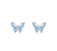 Ohrringe Hochzeit Stecker, Ohrringe Set 925 Silber Blau Schmetterling mit Rundschliff Blau Zirkonia