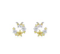 Ohrringe Hochzeitstag, Ohrringe Damen Silber Gelb Blume Schmetterling mit Rundschliff Gelb Zirkonia 925 Silber