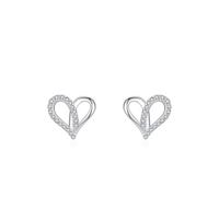 Ohrringe Hochzeitstag, Ohrringe Silber Groß Hohles Herz mit Rundschliff Weiß Zirkonia 925 Silber