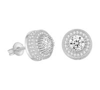 Ohrringe Mit Blauen Zirkonia Screw Back Earrings Golden Plated 5A+ Cubic Zirconia Cluster Round Screw On Stud Ohrringe in 585, Einheitsgröße, Metallo, Nessuna pietra preziosa