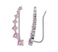 Ohrringe Rohlinge Set Ohr Manschetten 7 Kristalle Vier Sieben Stern Zirkon Schmuck Französisch Ohr Clip Silberne Herzohrringe (Pink, One Size)