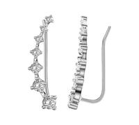 Ohrringe Rohlinge Set Ohr Manschetten 7 Kristalle Vier Sieben Stern Zirkon Schmuck Französisch Ohr Clip Silberne Herzohrringe (White, One Size)
