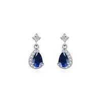 Ohrringe Silber 925 Klein, Ohrstecker Silber Blau Altmodisch, Wassertropfen mit Blau Zirkonia
