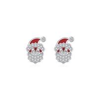 Ohrringe Silber 925 Set, Ohrstecker Damen Modern Silber Rot Weihnachtsmann mit Rundschliff Weiß Zirkonia