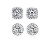 Ohrringe Silber 925 Stecker Damen Ohrringe Silber,2 Pair Aanallergic Suqare und Rund Cubic Zirkon Ohrstecker Set Ohrstecker Silber für Damen Mädchen 9mm 10mm