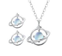 Ohrringe Silber 925 Stecker Mädchen Silver Color Creative Blue Zircon Planet Stud Earrings & Necklaces Sets Wedding Jewelry ene Ohrstecker (GD3, One Size)