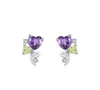 Ohrringe Silber, Boho Ohrringe Herz mit Lilla Zirkonia 925 Silber Geschenk 18 Geburtstag Mädchen
