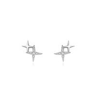 Ohrringe Silber Hochzeit, Ohrringe Silber 925 Vintage Stern mit Rundschliff Weiß Zirconia