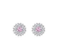 Ohrringe Stecker Klein, Ohrhänger Silber 925 Vintage Silber Blume mit Rundschliff Weiß Zirconia