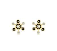 Ohrringe Stecker Klein, Ohrringe Silber Damen 925 Gold Schwarz Geometrische Blume mit Weiß Zirkonia