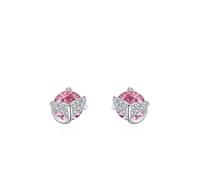 Ohrringe Stecker Silber, Ohrringe Gross Fischschwanz mit Rundschliff Rosa Zirconia 925 Silber