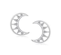 Ohrstecker Damen Boho, Sterling Silber Ohrringe Silber Hohler Mond mit Rundschliff Weiß Zirconia