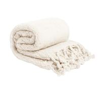 OHS Coperta in pile Sherpa con nappa, color crema, coperta invernale super morbida, decorativa, comoda, spessa, in pile caldo, per letti, 125 x 150 cm