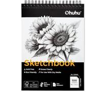 Ohuhu Blocco da disegno in bambù, non si sbuccia e facile da cancellare, 100 fogli (200 pagine) rilegato a spirale per artisti, grandi dimensioni (22,7 x 30,5 cm), carta priva di acidi da 110 g/m² per