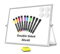 Ohuhu Mini lavagna bianca formato A3, cancellabile a secco, piccola, con 10 penne, 4 magneti e 1 gomma, 40 x 30 cm, lavagna bianca magnetica a doppia faccia con supporto, per parete, disegno